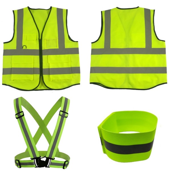Safety Vests - Class 2 Surveyor's Hi-Vis Reflective Safety Vest With Pockets Straps Wristband