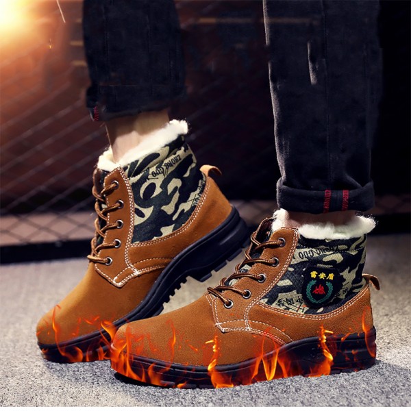 Camouflage Suede Upper Keep Warm Lining Puncture Proof Anti-Smashing Steel Toe Work Boots Safety Shoes
