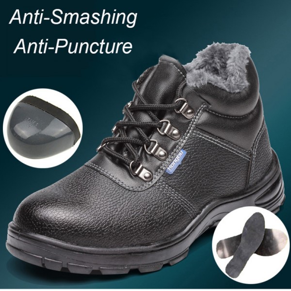 Premium Leather Upper Keep Warm Fleece Lining Anti-Smashing Steel Toe Work Boots Safety Shoes