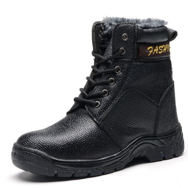 Lace Up Leather Warm Fleece Lining Anti-Smashing Steel Toe Work Boots Safety Shoes