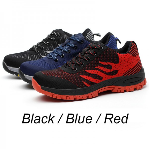Light Mesh Casual Anti-Smashing Steel Toe Work Safety Shoes Red/Black/Blue