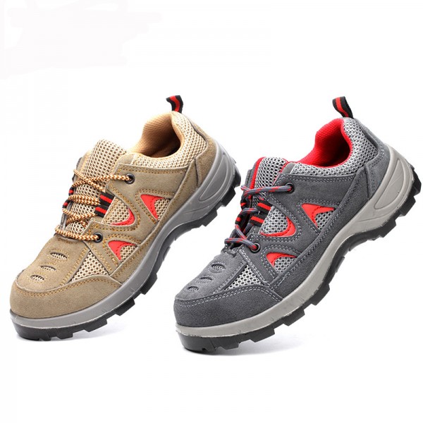Breathable PU Sole Anti-Smashing Steel Toe Work Safety Shoes Grey/Khaki
