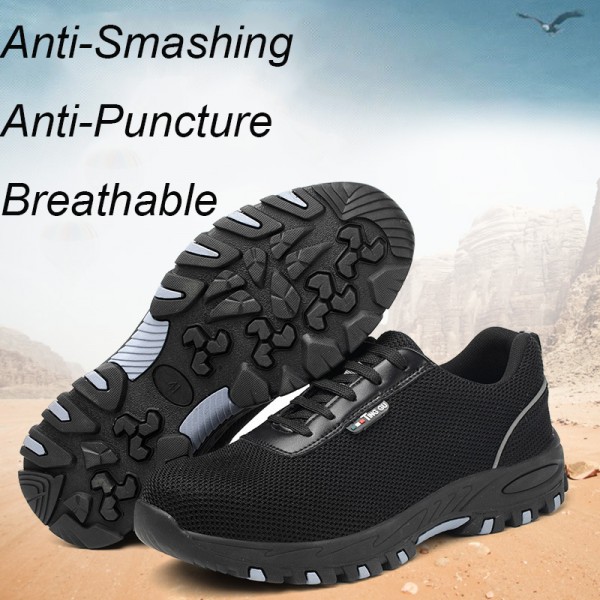 Breathable Mesh Upper Wearproof Sole Anti-Smashing Steel Toe Work Safety Shoes Black