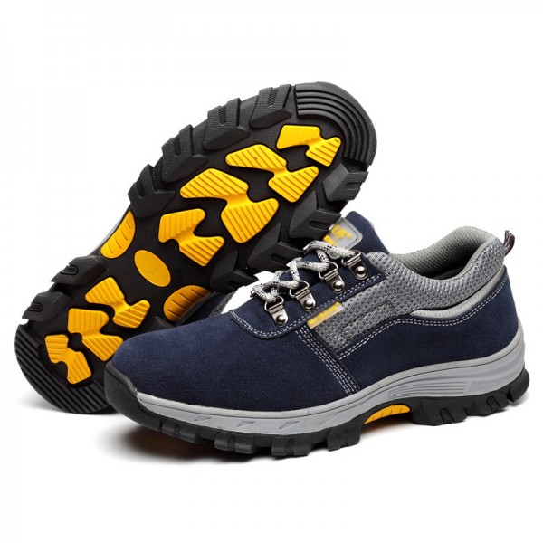 Suede Upper Anti-Slip Rubber Sole Anti-Smashing Steel Toe Work Safety Shoes Blue/Grey