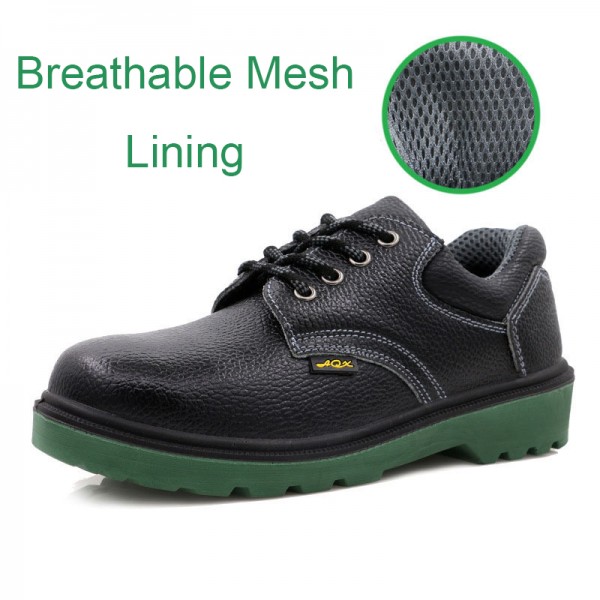 Waterproof Leather Green Sole Anti-Smashing Steel Toe Work Safety Shoes Black