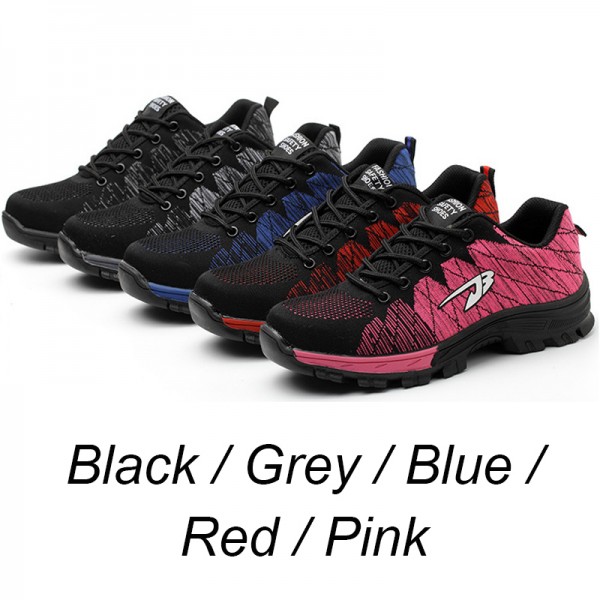 Stripe Flyknit Upper Anti-Smashing Steel Toe Anti-Puncture Work Safety Shoes Pink/Grey/Red/Black/Blue