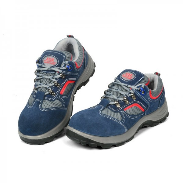 Breathable Mesh Suede Puncture Protective Acid Alkali Resistant Steel Toe Work Safety Shoes