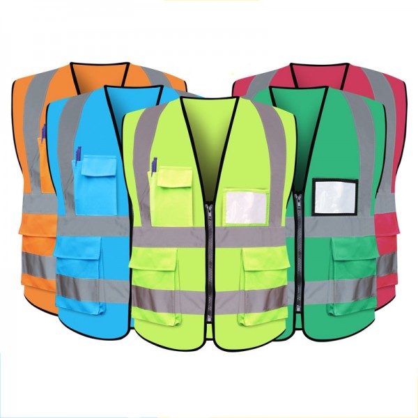 Safety Vests - Hi-Vis Reflective Safety Vest With Multi-Pockets & Zipper