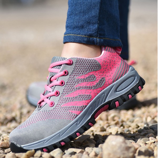 Women's Breathable Flyknit Mesh Upper Puncture Proof Anti-Smashing Steel Toe Work Safety Shoes